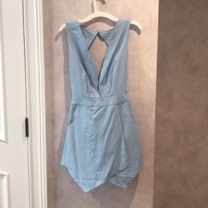 Blue Open Back Romper Dress